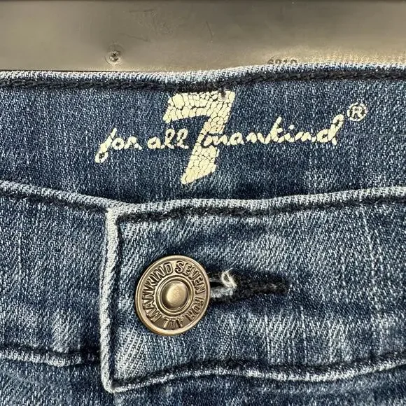 7 For All Mankind Size 28 Denim‎ Blue Jean Shorts Cutoff Rolled Hem Five Pocket - Picture 3 of 4